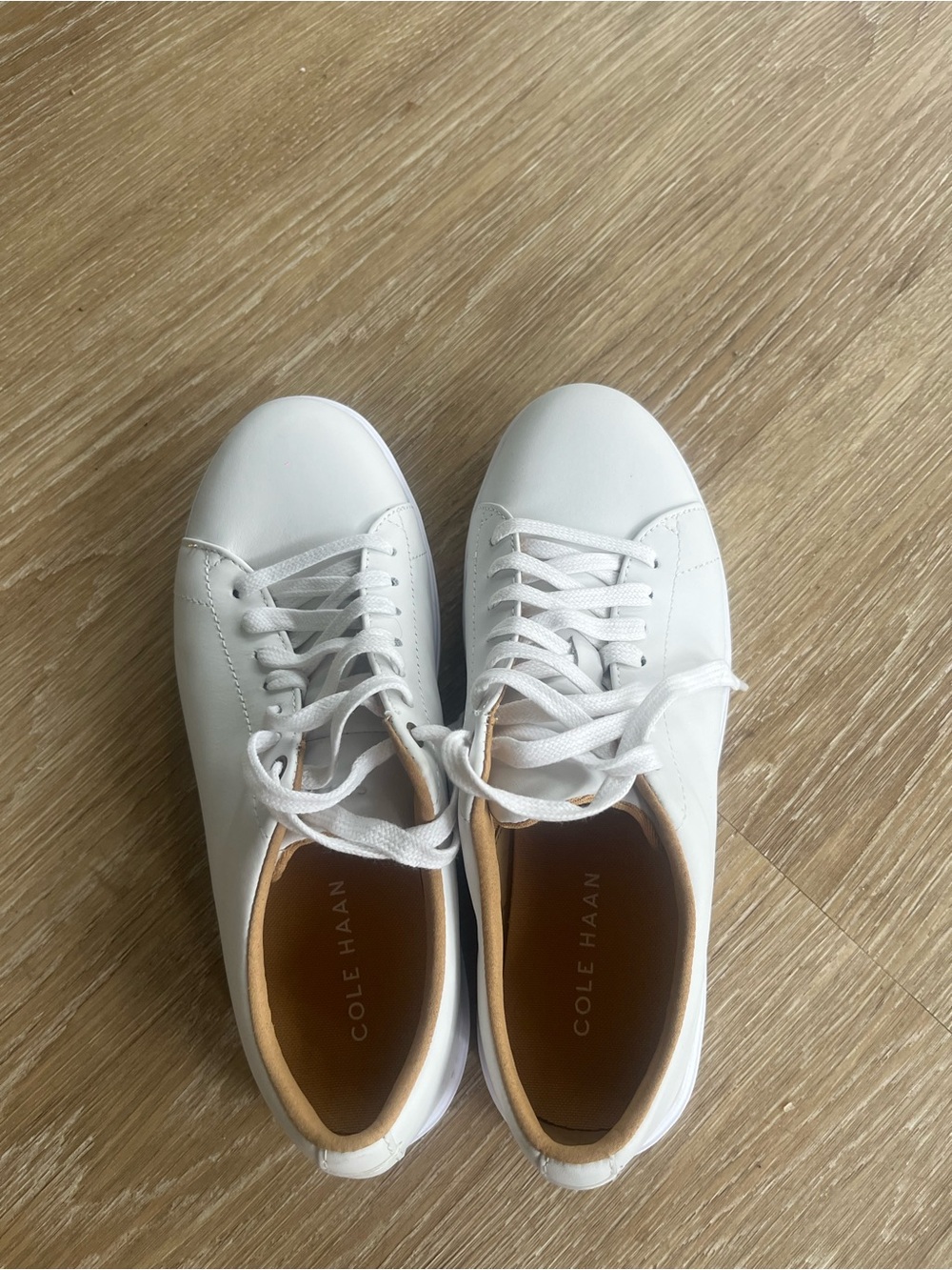 Cole Haan White Leather Sneakers with Tan Interior Trim